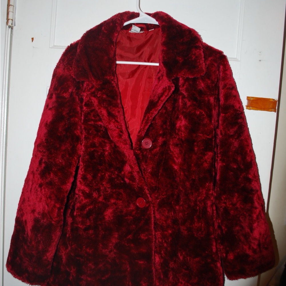 Newport News Red Teddy Jacket Plush Faux Fur